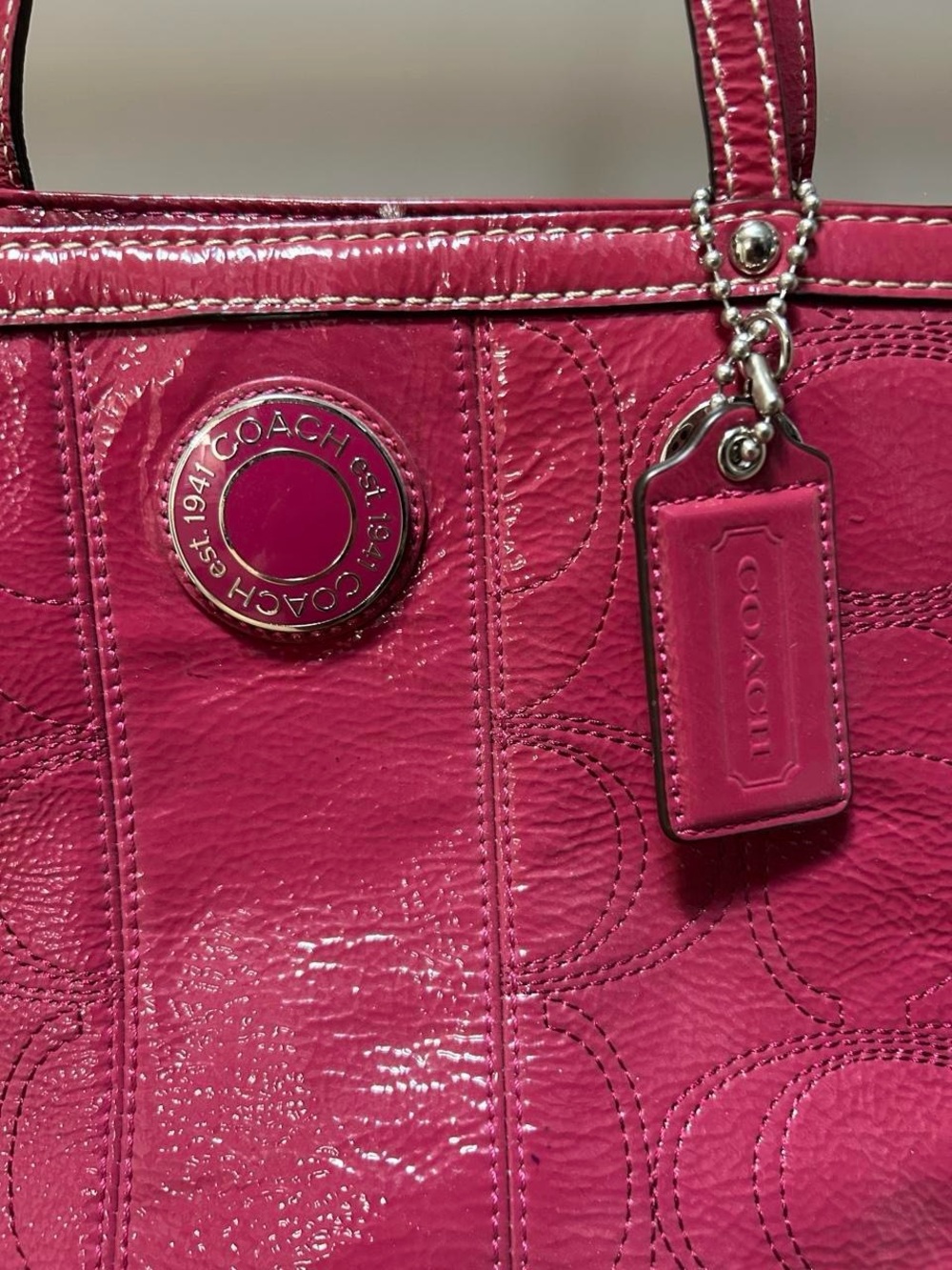 Vintage Coach Hot Pink Signature Pebbled Leather Shoulder Tote - Picture 4 of 5